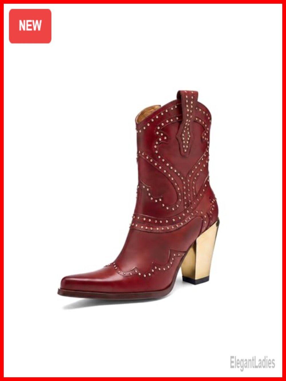 Tsrenlmln Women's Chunky Heel Western Ankle Boots Pointed Toe Pull-On